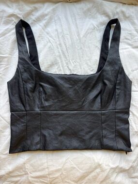 Wilfred Aritzia Black Vegan Leather Shine Bustier Cropped Tank Top - M